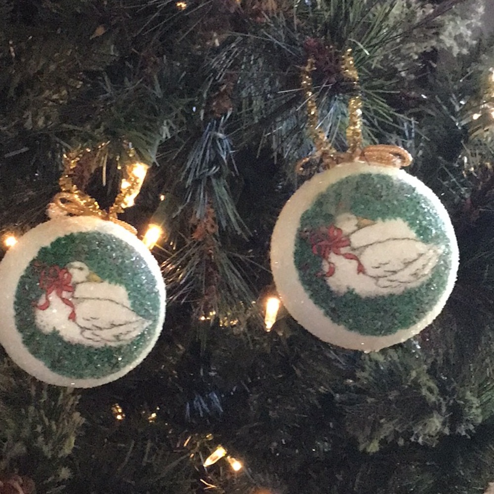 2 Vintage Mother Goose Sugar Styrofoam Ball Christmas Ornament 2.5” x 3”